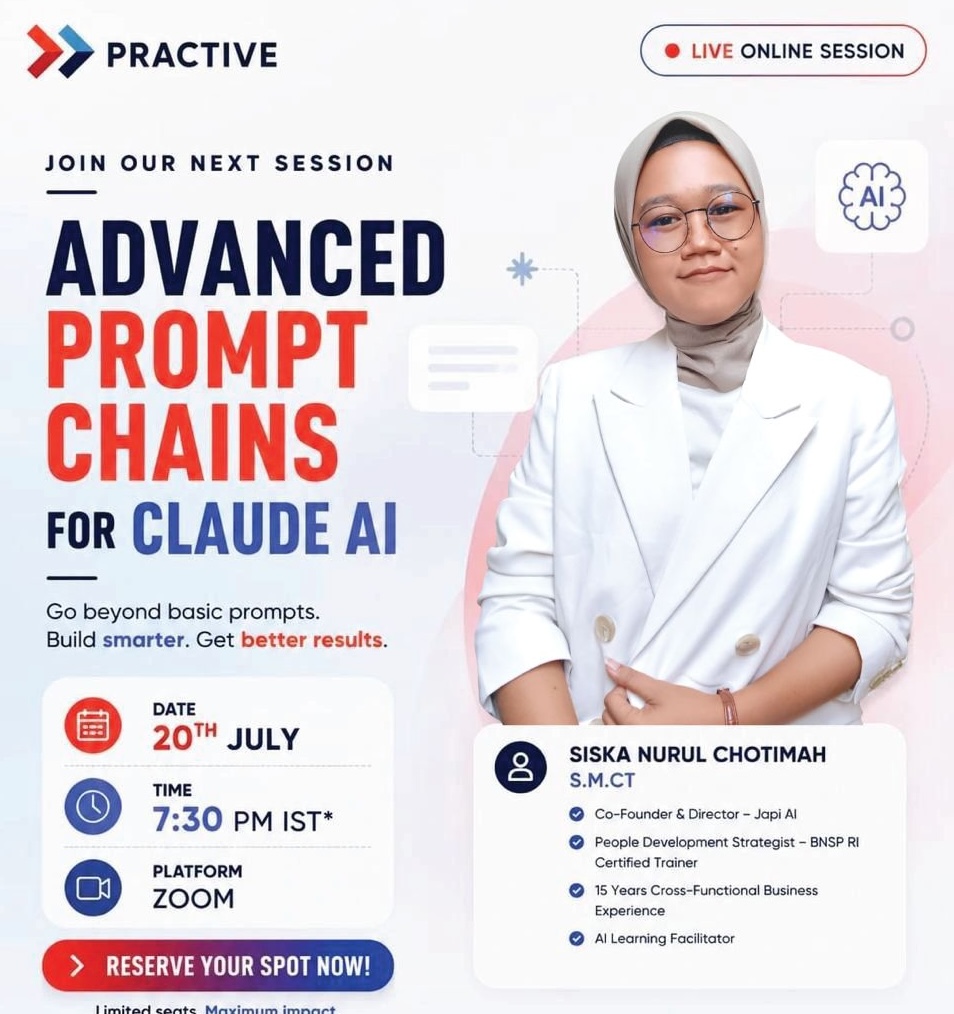 AI Advanced Prompt Chaining class by Accelerate, supported by Saint Louis University, with Siska Nurul Chotimah